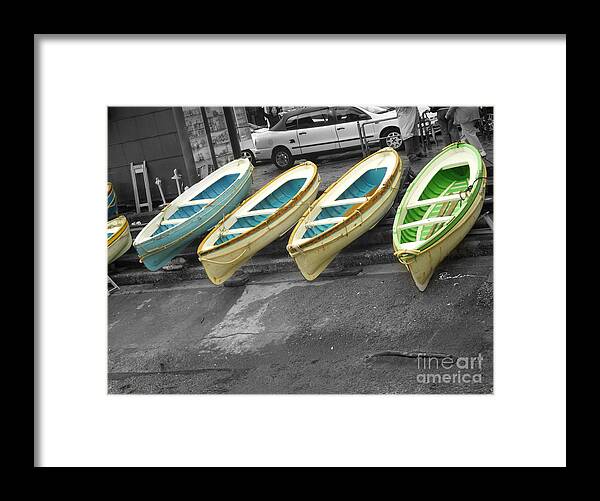 Venice Framed Print featuring the photograph Capri Italy Aqua Green Boats by Robyn Saunders