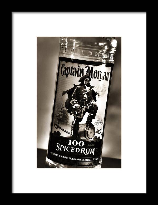 Rum Framed Print featuring the photograph Captain Morgan Black and White by Janie Johnson