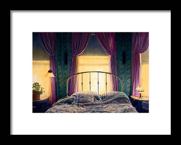 Bed Framed Print featuring the painting Captain's Rest by Cindy McIntyre