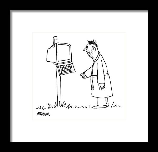 Internet Framed Print featuring the drawing Captionless: Mailbox-computer by Peter Mueller