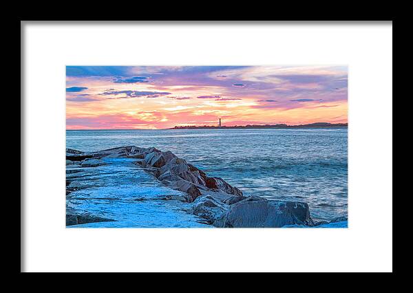 Sunset Framed Print featuring the photograph Cape May jetty by Charles Aitken