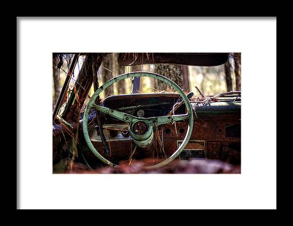 Junk Yard Framed Print featuring the photograph Car in the Woods by Greg and Chrystal Mimbs