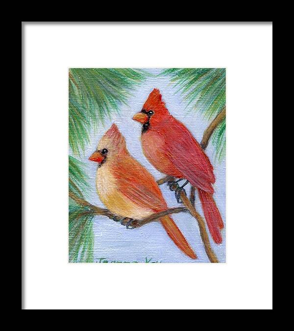 Cardinals Framed Print featuring the painting Cardinal Pair by Jeanne Juhos