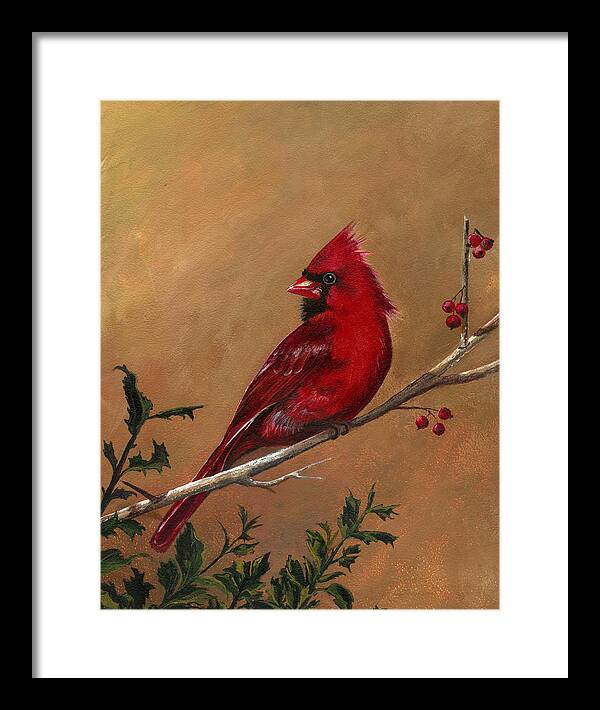 Cardinal Male Painting Framed Print featuring the painting Cardinal Seeking Companion by Terri Meyer