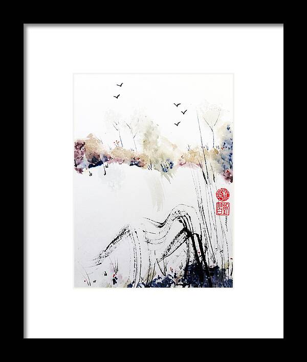 Sumi Framed Print featuring the painting Carmel Valley Landscape by Casey Shannon