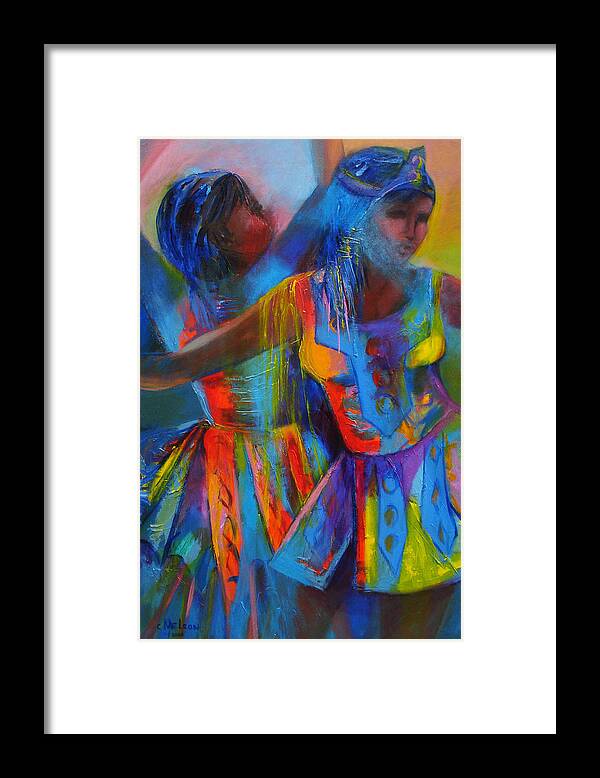 Abstract Framed Print featuring the painting Carnival Masqueraders by Cynthia McLean