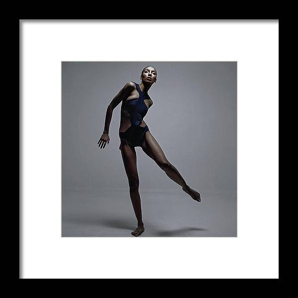 Fashion Framed Print featuring the photograph Carol Labrie Wearing A Gres Swimsuit by Bert Stern