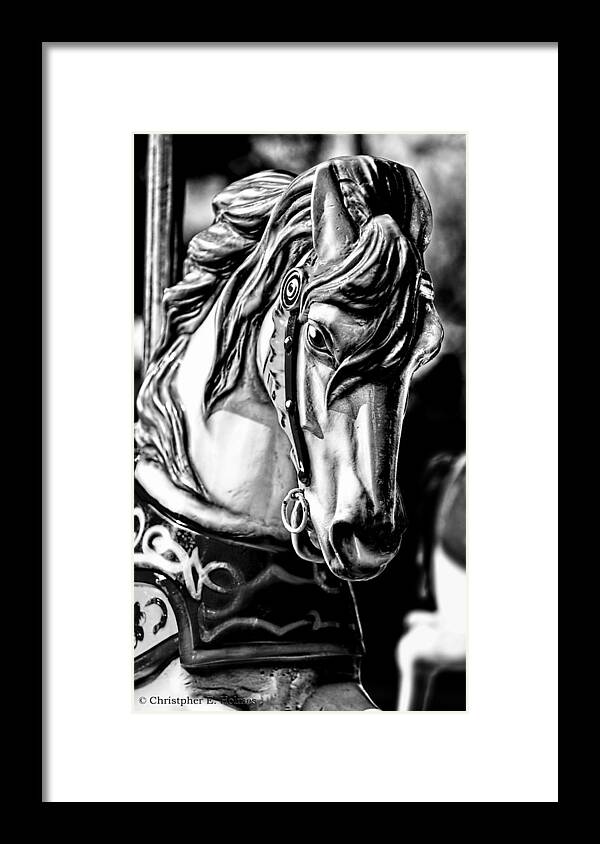 Christopher Holmes Photography Framed Print featuring the photograph Carousel Horse Two - BW by Christopher Holmes