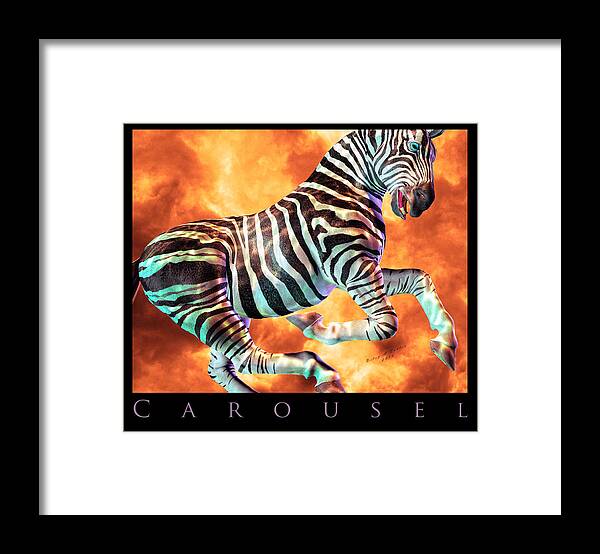 Zebra Framed Print featuring the digital art Carousel Zebra by Betsy Knapp