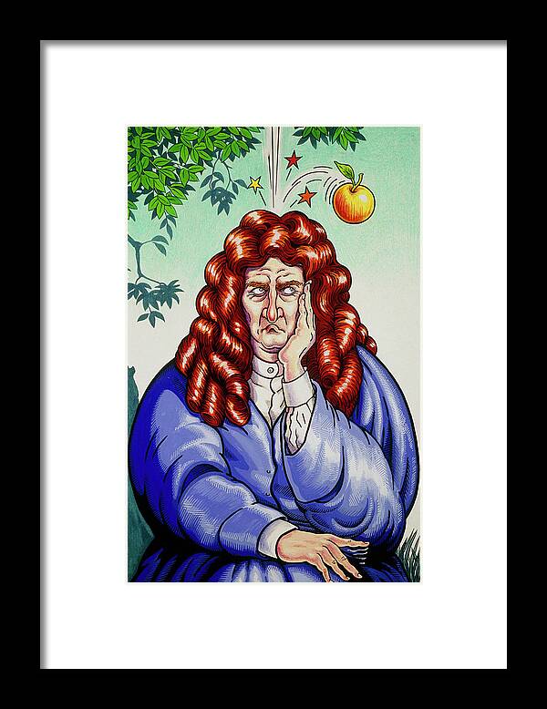 Newton Framed Print featuring the photograph Cartoon Of Isaac Newton by Mikki Rain/science Photo Library