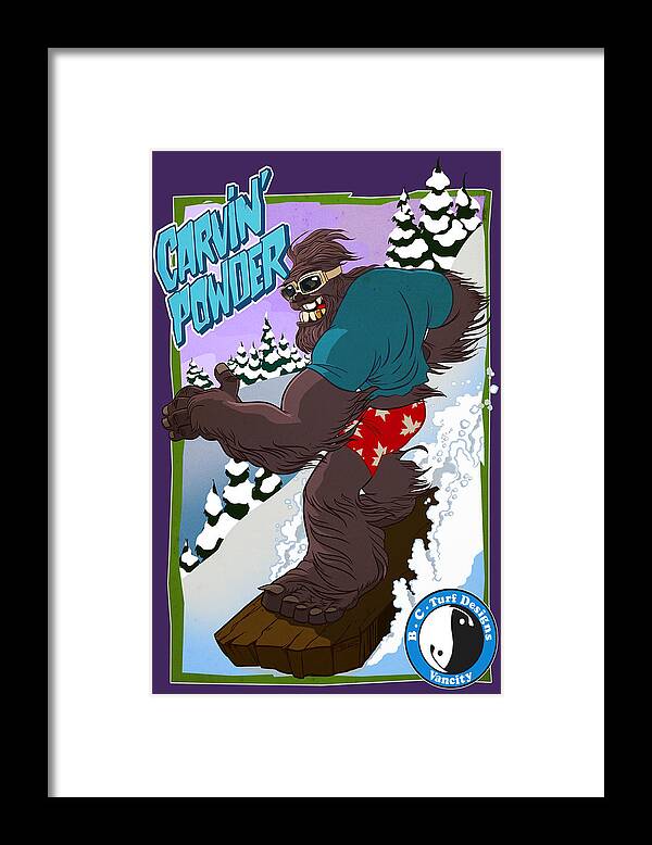 Sasquatch Framed Print featuring the drawing Carvin' Powder by Nelson Dedos Garcia