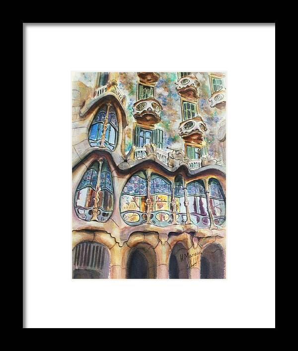 Architecture Framed Print featuring the painting Casa Batllo by Henrieta Maneva