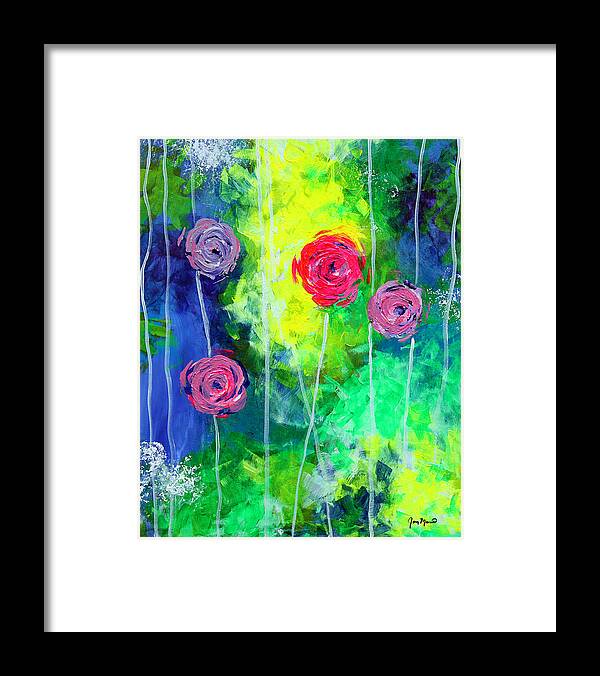 Flower Framed Print featuring the painting Cascading Light by Jan Marvin by Jan Marvin