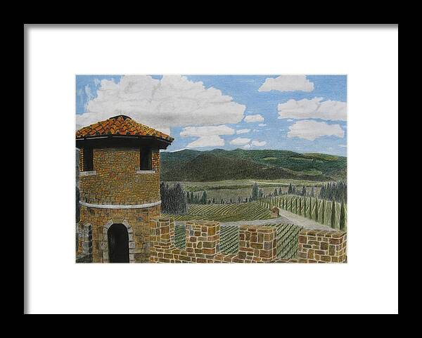 Landscape Drawing Framed Print featuring the drawing Castello di Amorosa by Stephen W Keller