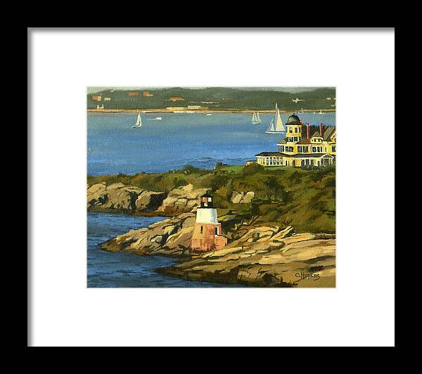 Christine Hopkins Framed Print featuring the painting Castle Hill Light and Inn Newport Rhode Island by Christine Hopkins