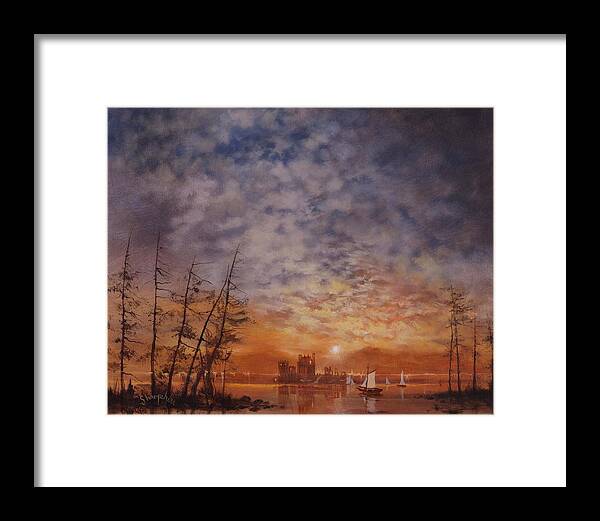  Castle Framed Print featuring the painting Castle on the Lake by Tom Shropshire