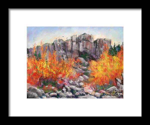 Landscape Framed Print featuring the pastel Castle Rock by Bruce Schrader