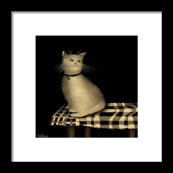 Diane Strain Framed Print featuring the painting Cat on Checkered Tablecloth  No. 1 by Diane Strain