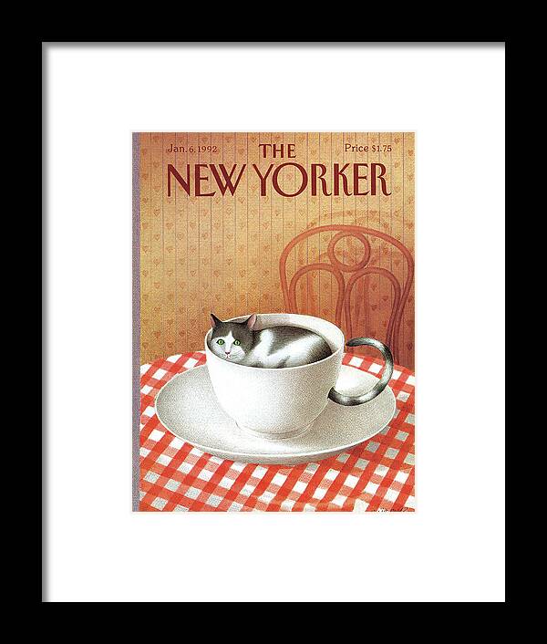 Cat Framed Print featuring the painting New Yorker January 6, 1992 by Gurbuz Dogan Eksioglu