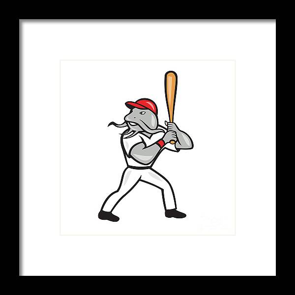 Catfish Framed Print featuring the digital art Catfish Baseball Hitter Batting Full Isolated Cartoon by Aloysius Patrimonio