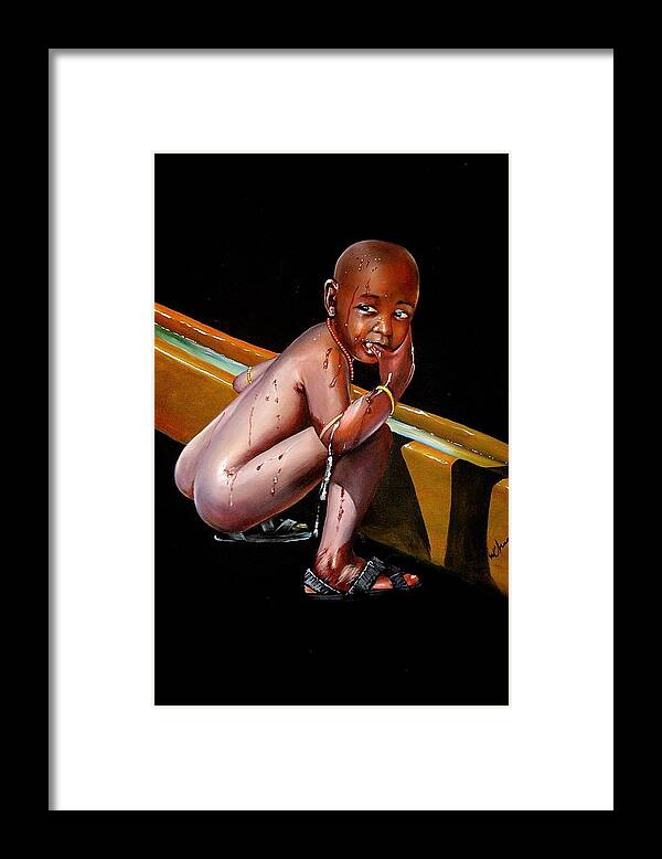African Paintings Framed Print featuring the painting Caught Drinking at the Trough by Chagwi