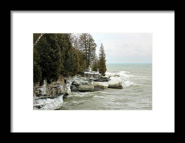 Photography Framed Print featuring the photograph Cave Point Wisconsin in Winter by Nikki Vig