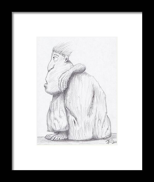 Charcoal Framed Print featuring the drawing Caveman by Steven Powers SMP