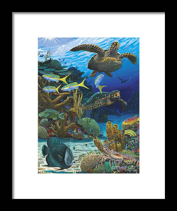 Turtle Framed Print featuring the painting Cayman Turtles Re0010 by Carey Chen