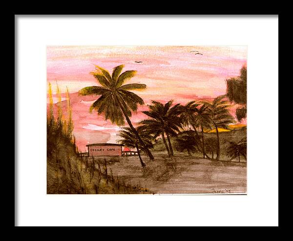 Jamaica Framed Print featuring the painting Cecile's Cafe by Larry Farris