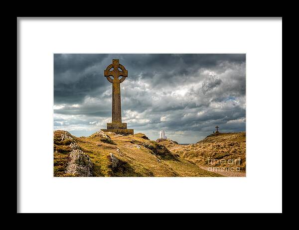 Lighthouse Framed Print featuring the photograph Celtic Cross at Llanddwyn Island by Adrian Evans