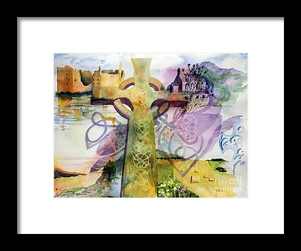 Celtic Cross Framed Print featuring the painting Inspired By Ancient Designs by Maria Hunt