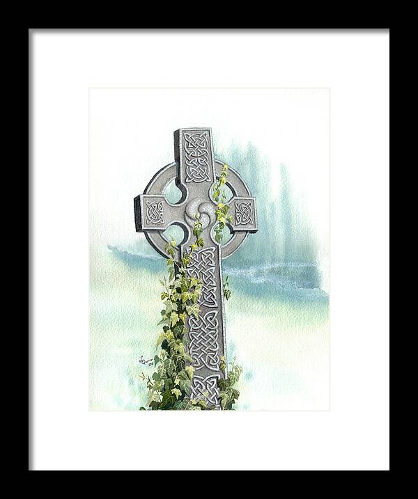 Celtic Cross Framed Print featuring the painting Celtic Cross with Ivy II by Lynn Quinn