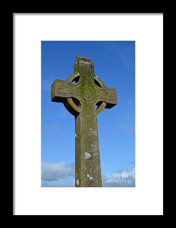 Celtic Cross Framed Print featuring the photograph Celtic Stone Cross in Ireland by DejaVu Designs