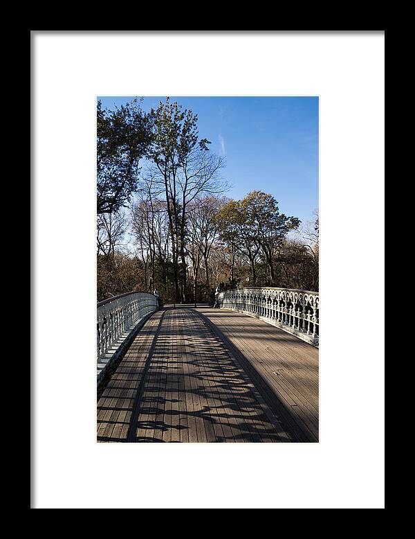 Central Park Framed Print featuring the photograph Central Park Bridge Shadows by Georgia Mizuleva