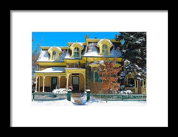 Yellow Framed Print featuring the photograph Century Home in Winter 10 by Nina Silver