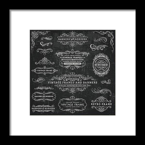Victorian Style Framed Print featuring the drawing Chalkboard Vintage Frames, Banners and Badges by Aleksandarvelasevic