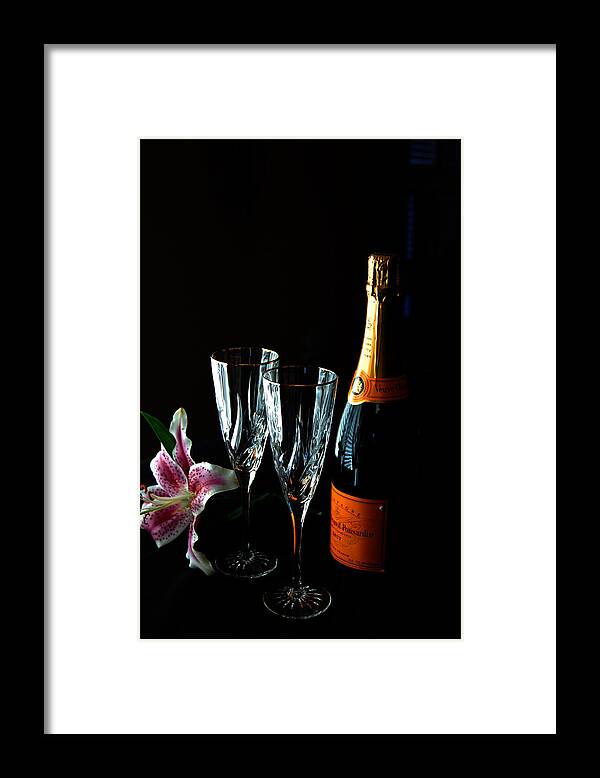 Champagne Framed Print featuring the photograph Champagne and Flowers by Barbara J Blaisdell