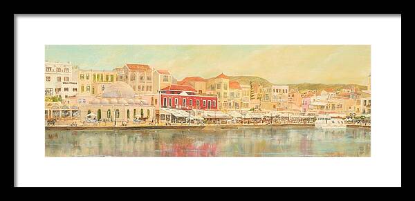 Chania Framed Print featuring the painting Chania harbour with the Mosque by David Capon
