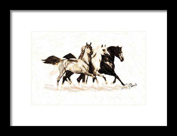 Charcoal Framed Print featuring the digital art Charcoal Horses by Charlie Roman