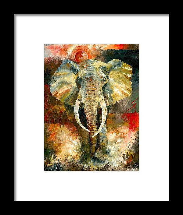 Elephant Framed Print featuring the painting Charging African Elephant by Christiaan Bekker