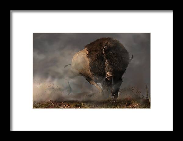 Thunderbeast Framed Print featuring the digital art Charging Bison by Daniel Eskridge