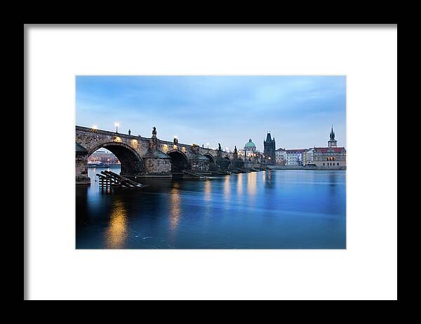 Tranquility Framed Print featuring the photograph Charles Bridge At Dawn by Ilan Shacham