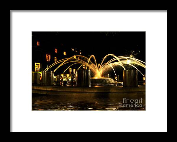 Charleston Framed Print featuring the photograph Charleston Fountain At Night by Kathy Baccari