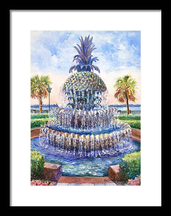 Charleston Framed Print featuring the painting Charleston's Pineapple Fountain by Alice Grimsley