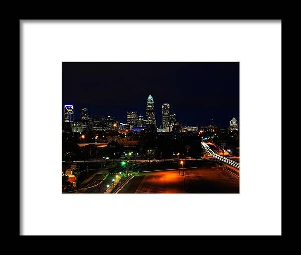 Charlotte Framed Print featuring the photograph Charlotte NC at night by Flees Photos