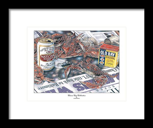 National Bohemian Framed Print featuring the drawing Charm City Celebration by JWB Art Unlimited