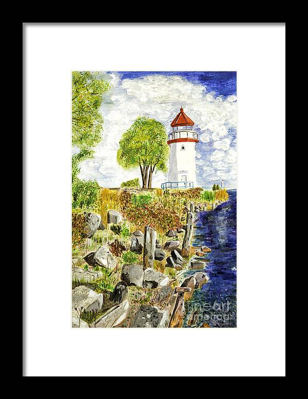 Acrylic Paintings Framed Print featuring the painting Cheboygan Lighthouse by Timothy Hacker