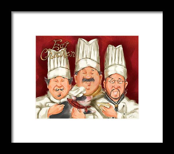Waiter Framed Print featuring the mixed media Chefs Say Eat Chicken by Shari Warren
