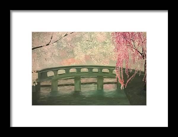 Cherry Blossom Framed Print featuring the painting Cherry Blossom Bridge by Deb Mayer
