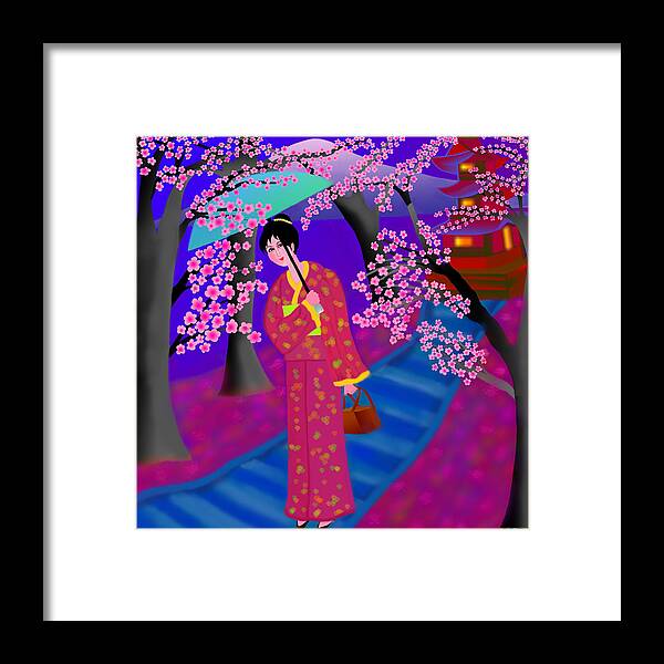 Cherry Blossoms Painting Framed Print featuring the digital art Cherry Blossoms by Latha Gokuldas Panicker